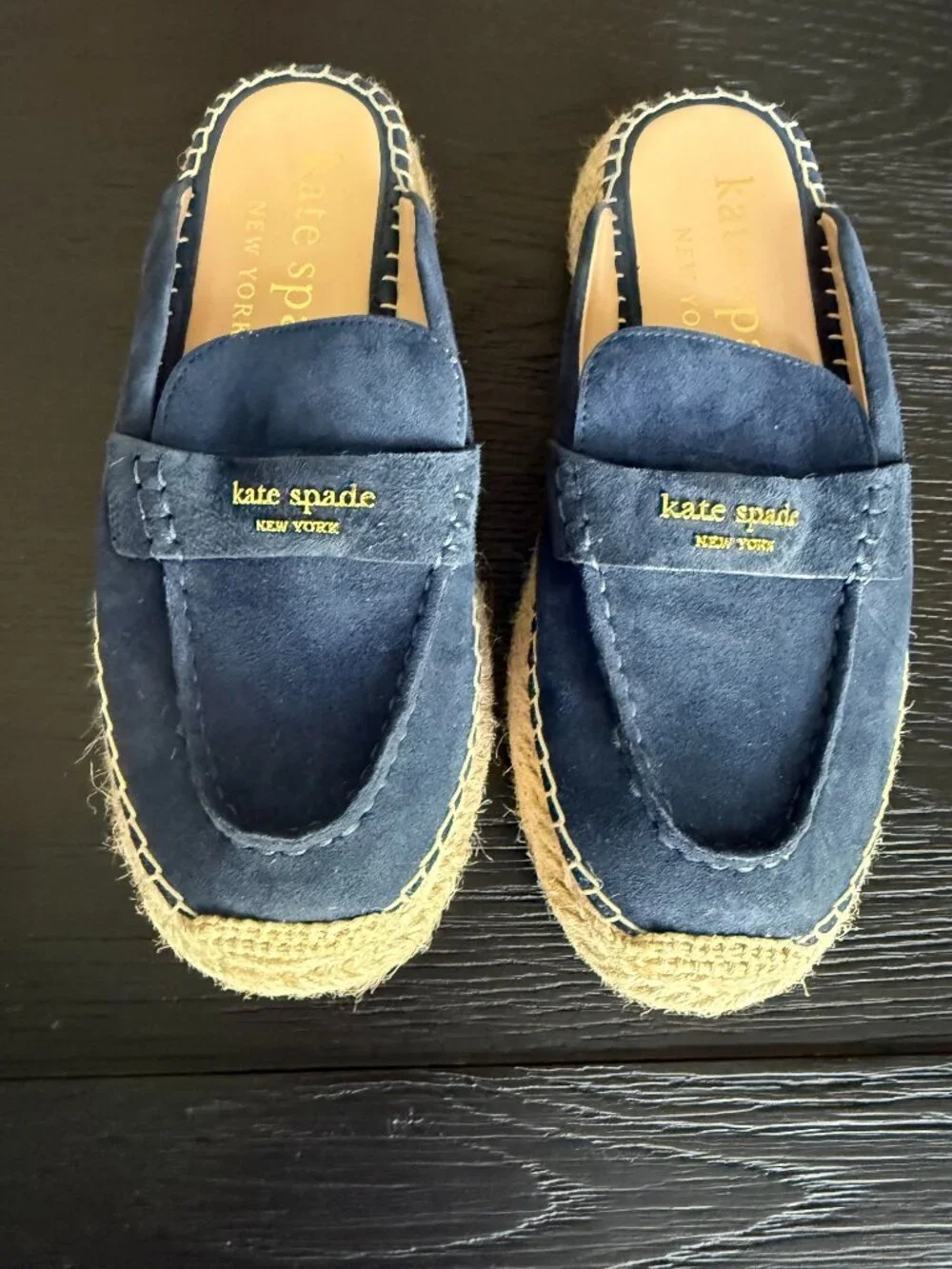 Kate Spade Navy Suede Espadrille Mules Size 6